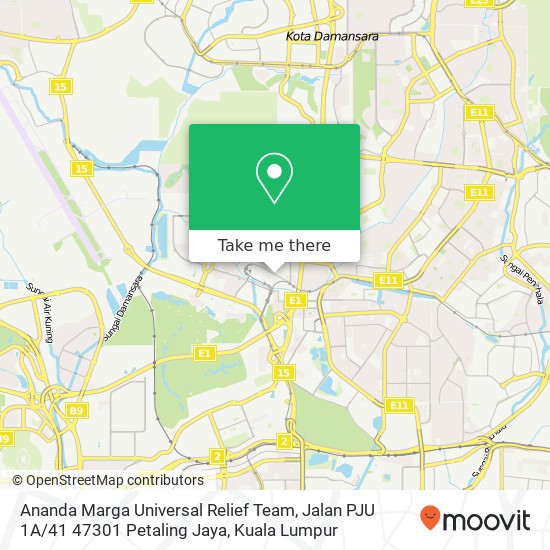 Peta Ananda Marga Universal Relief Team, Jalan PJU 1A / 41 47301 Petaling Jaya