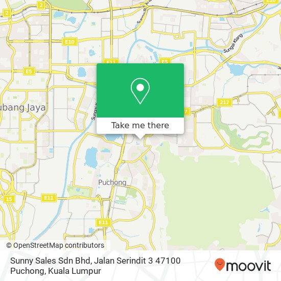 Peta Sunny Sales Sdn Bhd, Jalan Serindit 3 47100 Puchong