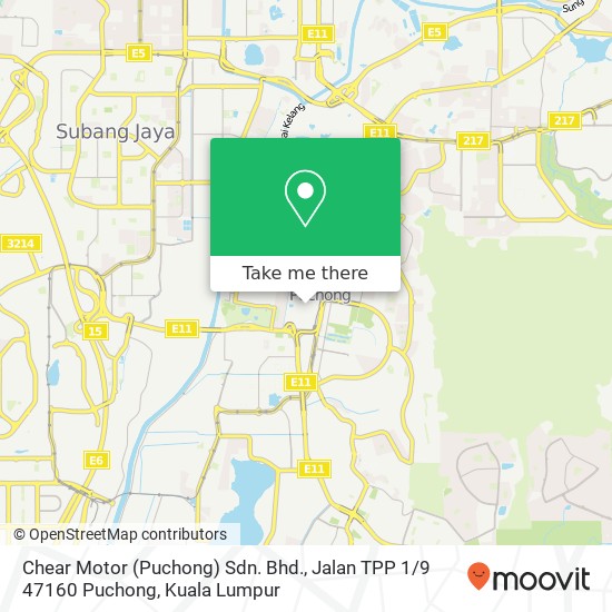 Peta Chear Motor (Puchong) Sdn. Bhd., Jalan TPP 1 / 9 47160 Puchong