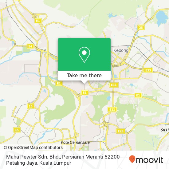 Maha Pewter Sdn. Bhd., Persiaran Meranti 52200 Petaling Jaya map