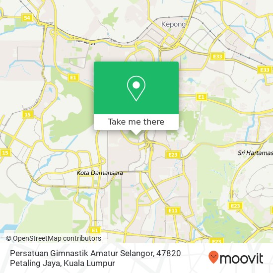 Peta Persatuan Gimnastik Amatur Selangor, 47820 Petaling Jaya