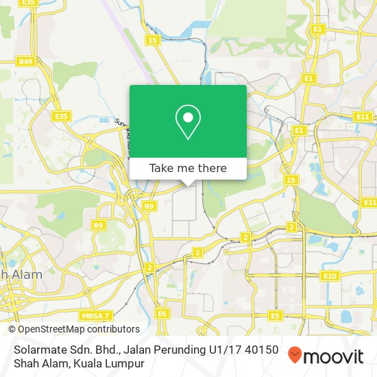 Peta Solarmate Sdn. Bhd., Jalan Perunding U1 / 17 40150 Shah Alam