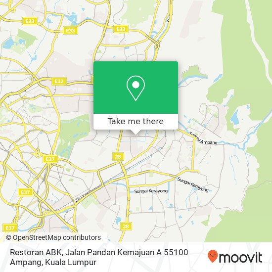 Peta Restoran ABK, Jalan Pandan Kemajuan A 55100 Ampang