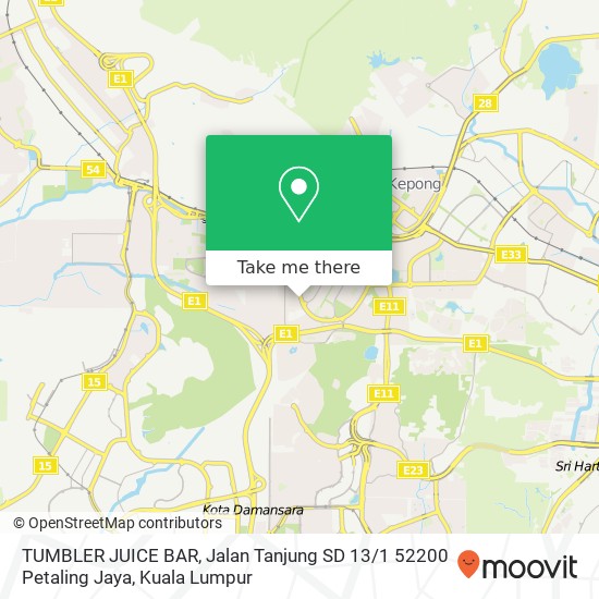 TUMBLER JUICE BAR, Jalan Tanjung SD 13 / 1 52200 Petaling Jaya map