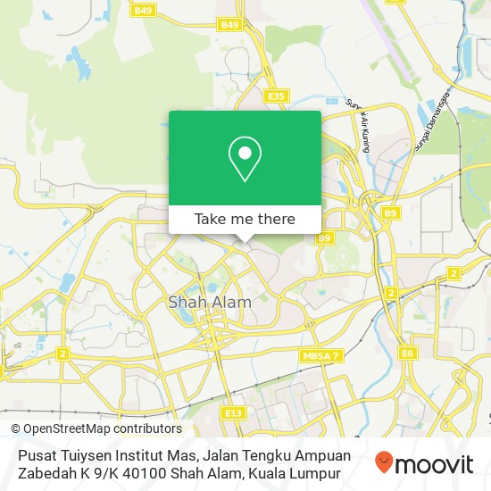 Peta Pusat Tuiysen Institut Mas, Jalan Tengku Ampuan Zabedah K 9 / K 40100 Shah Alam