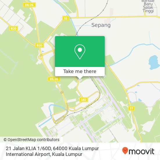 Peta 21 Jalan KLIA 1 / 60D, 64000 Kuala Lumpur International Airport