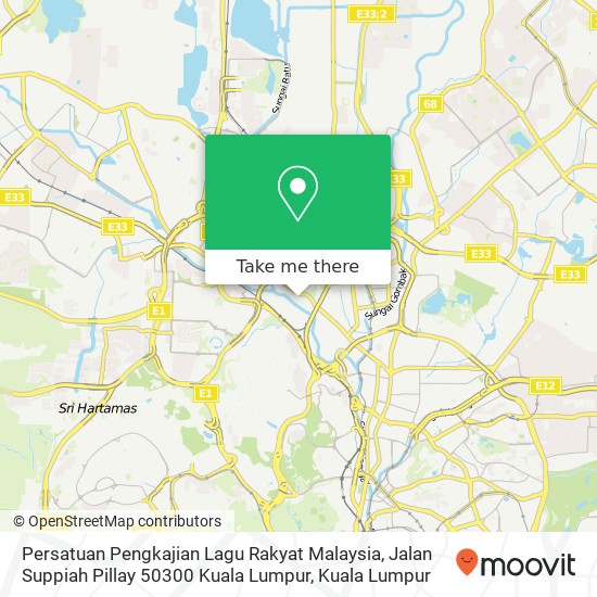Peta Persatuan Pengkajian Lagu Rakyat Malaysia, Jalan Suppiah Pillay 50300 Kuala Lumpur