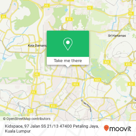 Peta Kidspace, 97 Jalan SS 21 / 13 47400 Petaling Jaya