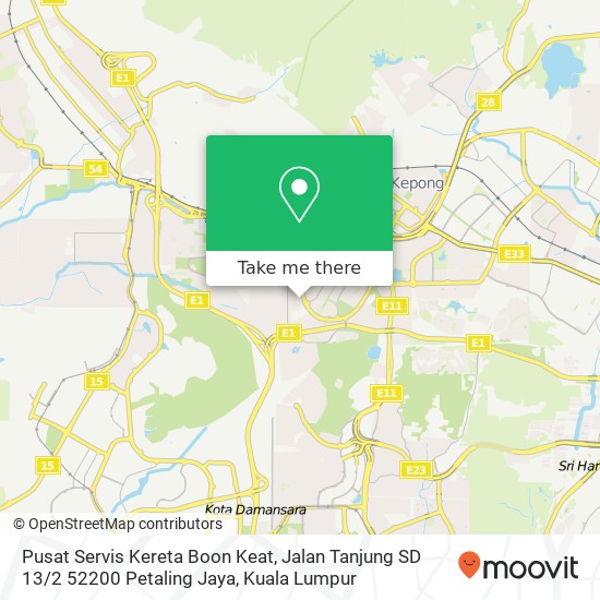 Peta Pusat Servis Kereta Boon Keat, Jalan Tanjung SD 13 / 2 52200 Petaling Jaya