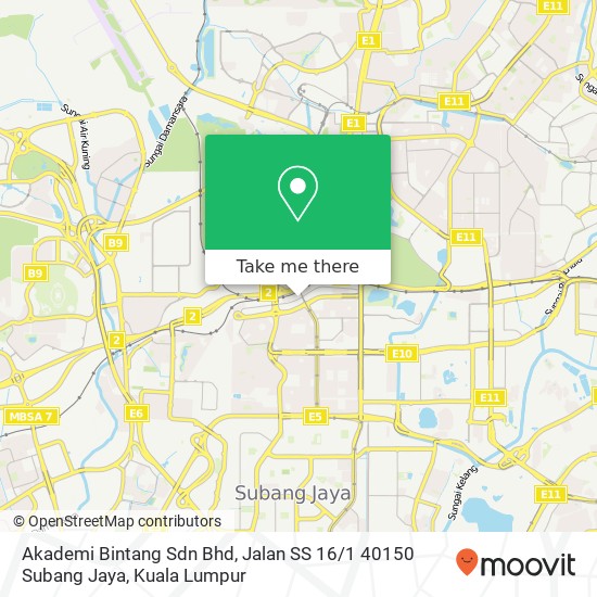 Peta Akademi Bintang Sdn Bhd, Jalan SS 16 / 1 40150 Subang Jaya