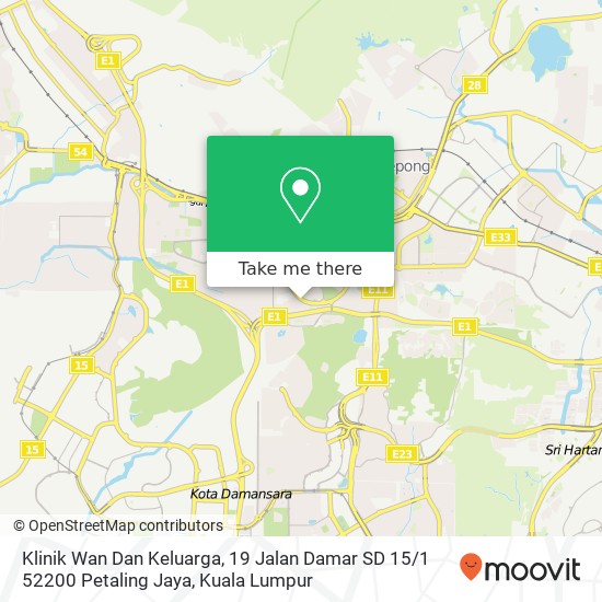 Peta Klinik Wan Dan Keluarga, 19 Jalan Damar SD 15 / 1 52200 Petaling Jaya