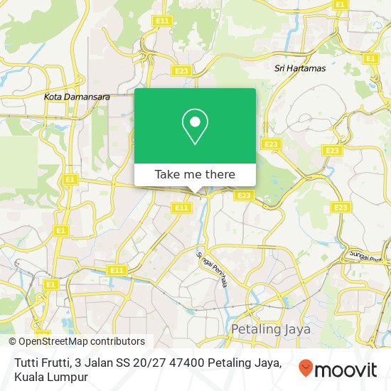 Peta Tutti Frutti, 3 Jalan SS 20 / 27 47400 Petaling Jaya