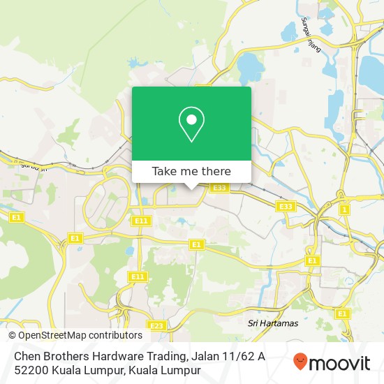 Peta Chen Brothers Hardware Trading, Jalan 11 / 62 A 52200 Kuala Lumpur