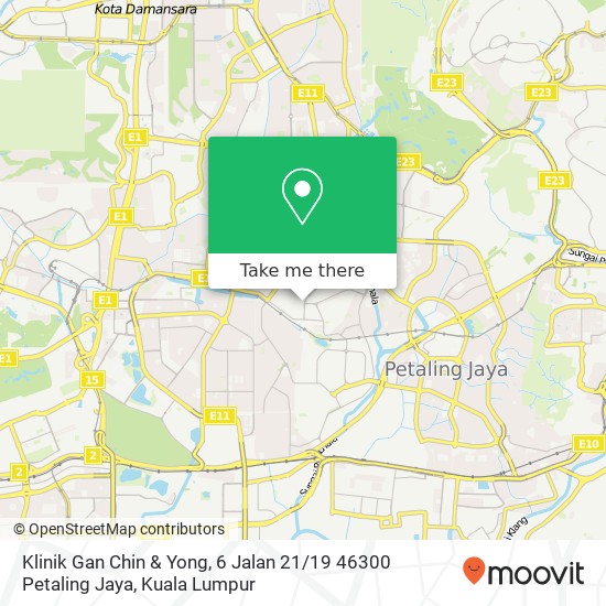 Peta Klinik Gan Chin & Yong, 6 Jalan 21 / 19 46300 Petaling Jaya
