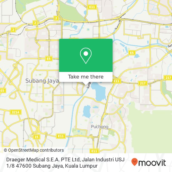 Peta Draeger Medical S.E.A. PTE Ltd, Jalan Industri USJ 1 / 8 47600 Subang Jaya