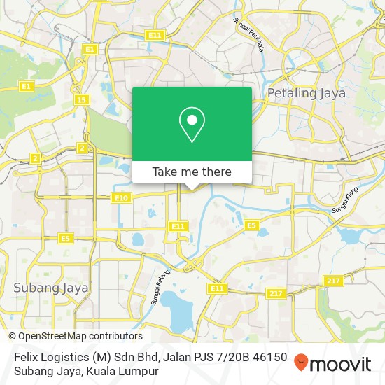 Peta Felix Logistics (M) Sdn Bhd, Jalan PJS 7 / 20B 46150 Subang Jaya