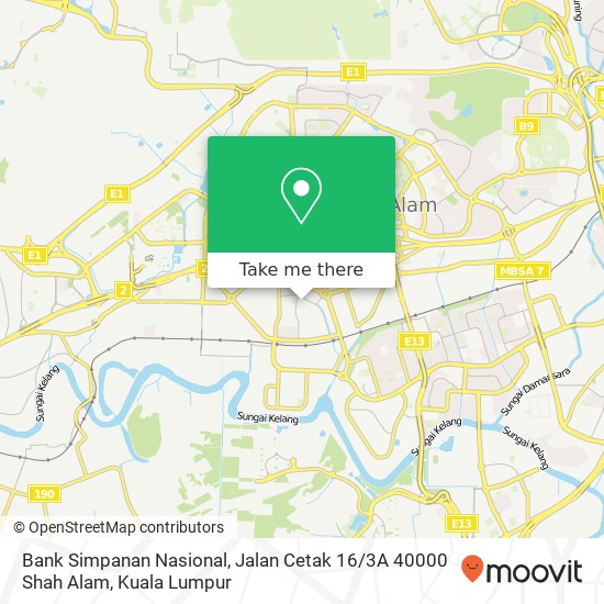 Peta Bank Simpanan Nasional, Jalan Cetak 16 / 3A 40000 Shah Alam