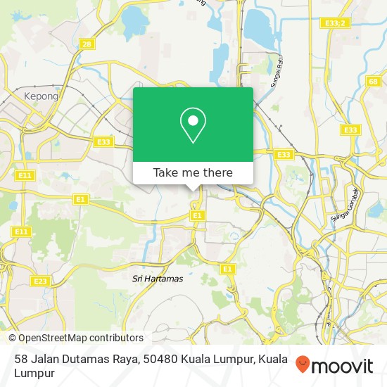 Peta 58 Jalan Dutamas Raya, 50480 Kuala Lumpur