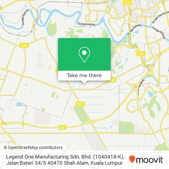 Peta Legend One Manufacturing Sdn. Bhd. (1040418-K), Jalan Bateri 34 / 5 40470 Shah Alam