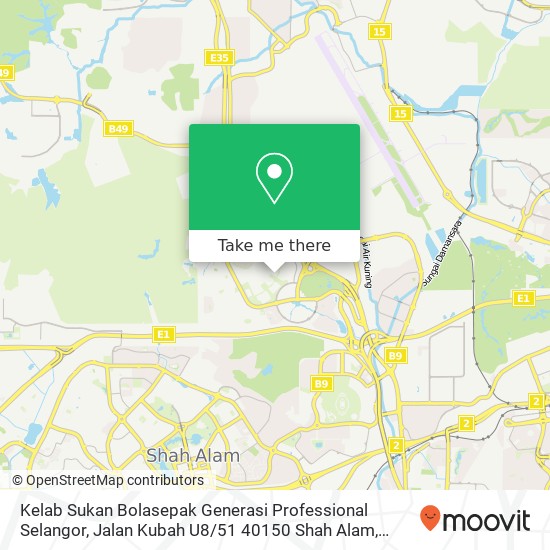 Peta Kelab Sukan Bolasepak Generasi Professional Selangor, Jalan Kubah U8 / 51 40150 Shah Alam
