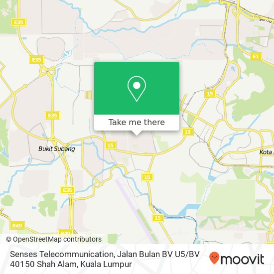 Peta Senses Telecommunication, Jalan Bulan BV U5 / BV 40150 Shah Alam