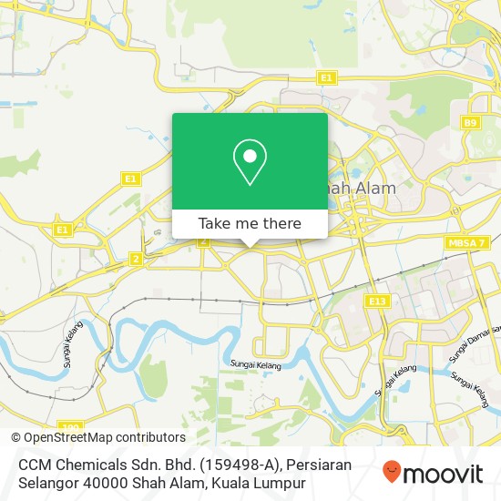 Peta CCM Chemicals Sdn. Bhd. (159498-A), Persiaran Selangor 40000 Shah Alam