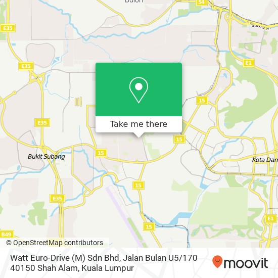 Peta Watt Euro-Drive (M) Sdn Bhd, Jalan Bulan U5 / 170 40150 Shah Alam