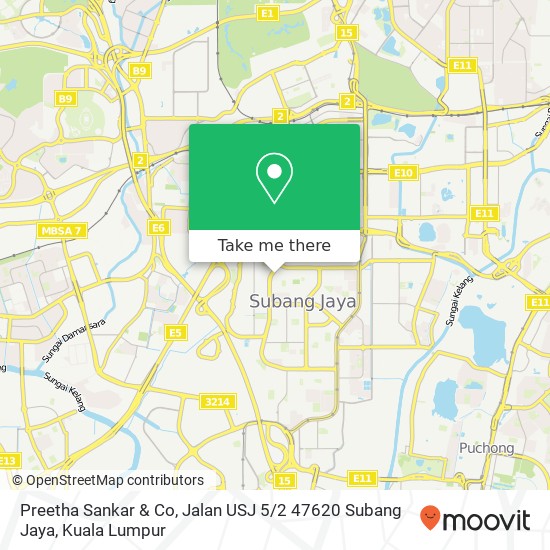 Peta Preetha Sankar & Co, Jalan USJ 5 / 2 47620 Subang Jaya