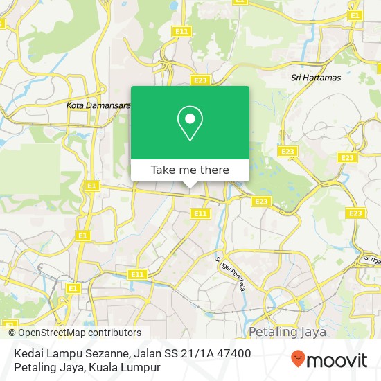 Peta Kedai Lampu Sezanne, Jalan SS 21 / 1A 47400 Petaling Jaya