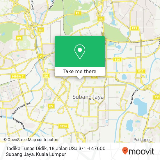Peta Tadika Tunas Didik, 18 Jalan USJ 3 / 1H 47600 Subang Jaya