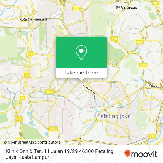 Peta Klinik Onn & Tan, 11 Jalan 19 / 29 46300 Petaling Jaya