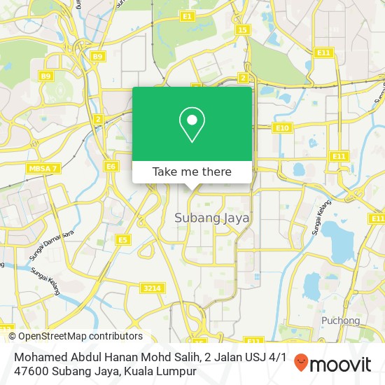 Peta Mohamed Abdul Hanan Mohd Salih, 2 Jalan USJ 4 / 1 47600 Subang Jaya