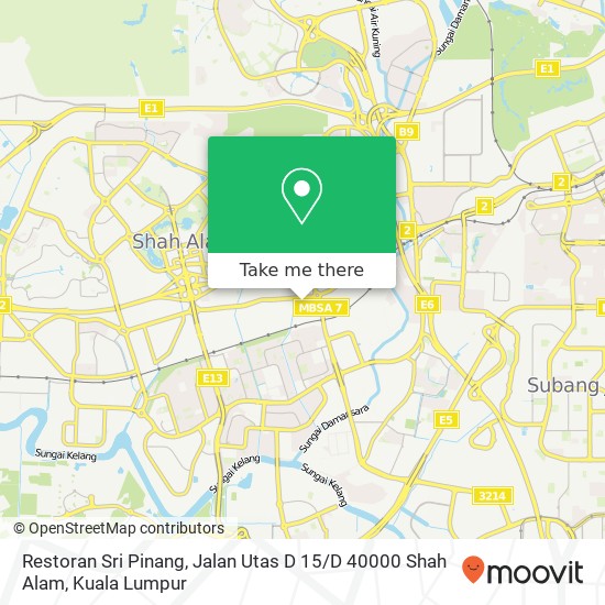 Peta Restoran Sri Pinang, Jalan Utas D 15 / D 40000 Shah Alam