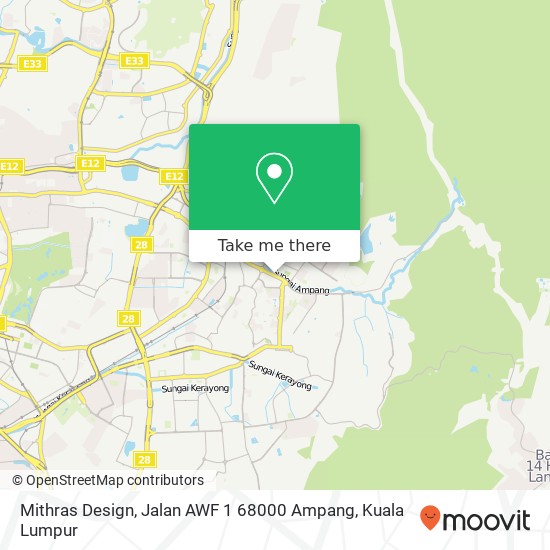 Peta Mithras Design, Jalan AWF 1 68000 Ampang