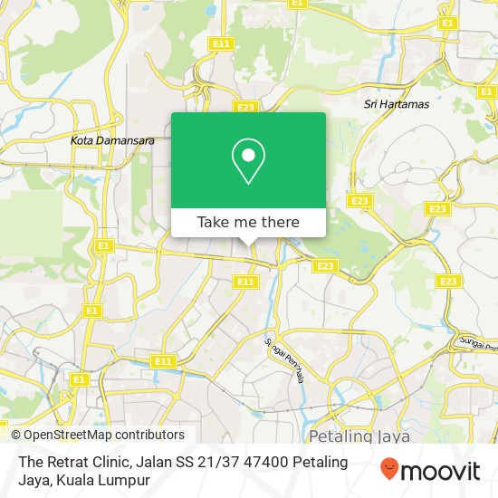 Peta The Retrat Clinic, Jalan SS 21 / 37 47400 Petaling Jaya