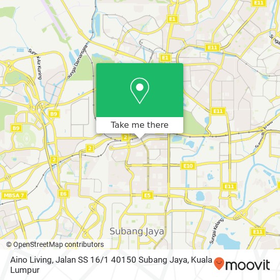 Peta Aino Living, Jalan SS 16 / 1 40150 Subang Jaya