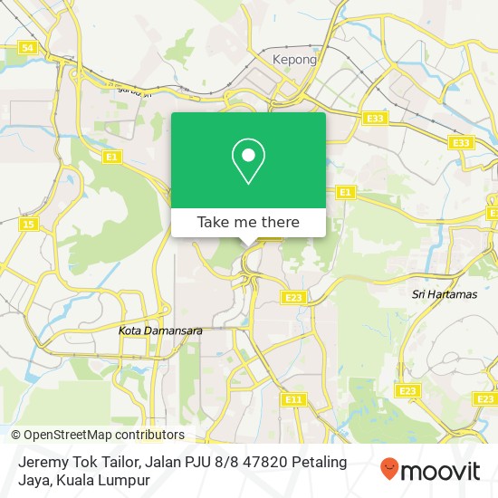 Peta Jeremy Tok Tailor, Jalan PJU 8 / 8 47820 Petaling Jaya