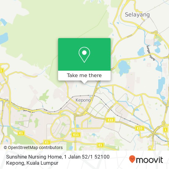 Peta Sunshine Nursing Home, 1 Jalan 52 / 1 52100 Kepong