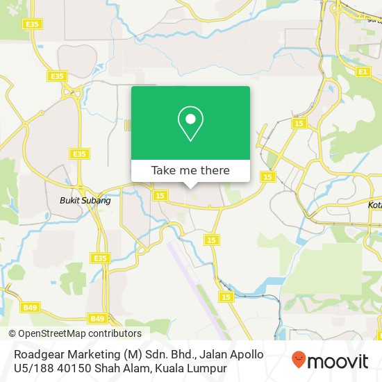 Roadgear Marketing (M) Sdn. Bhd., Jalan Apollo U5 / 188 40150 Shah Alam map