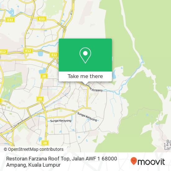 Peta Restoran Farzana Roof Top, Jalan AWF 1 68000 Ampang