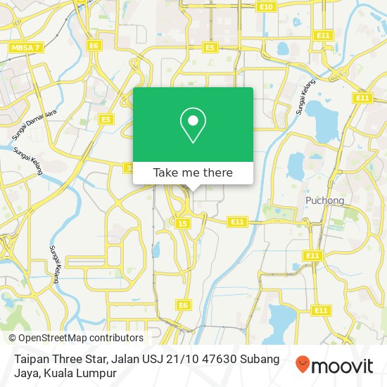 Peta Taipan Three Star, Jalan USJ 21 / 10 47630 Subang Jaya