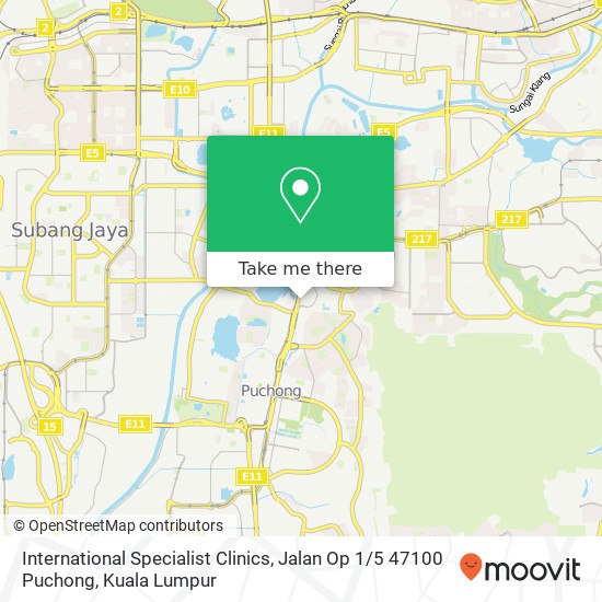 Peta International Specialist Clinics, Jalan Op 1 / 5 47100 Puchong