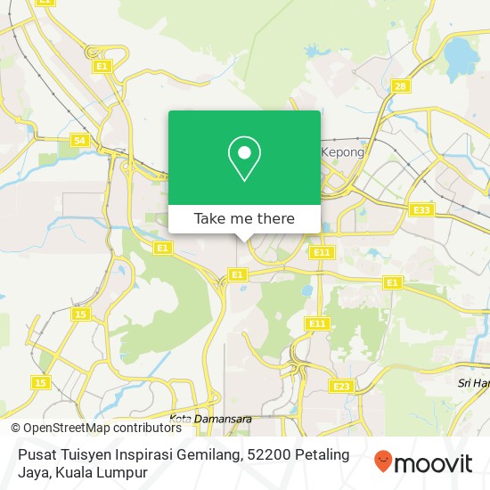 Peta Pusat Tuisyen Inspirasi Gemilang, 52200 Petaling Jaya