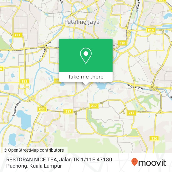 Peta RESTORAN NICE TEA, Jalan TK 1 / 11E 47180 Puchong