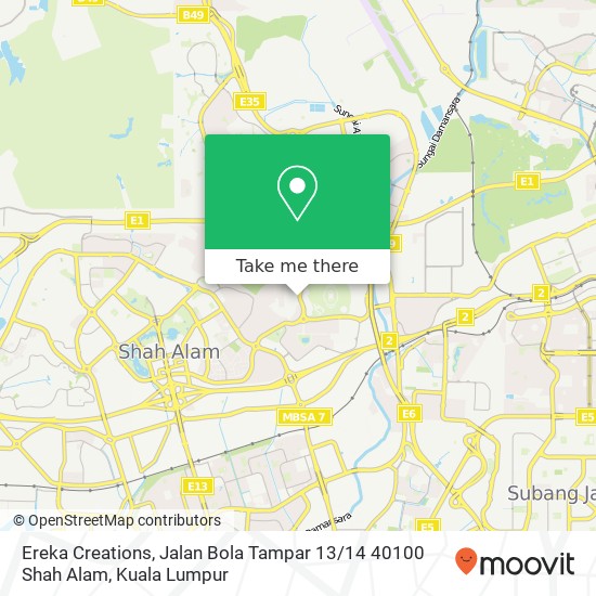 Peta Ereka Creations, Jalan Bola Tampar 13 / 14 40100 Shah Alam