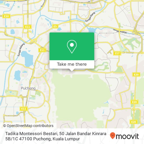 Peta Tadika Montessori Bestari, 50 Jalan Bandar Kinrara 5B / 1C 47100 Puchong