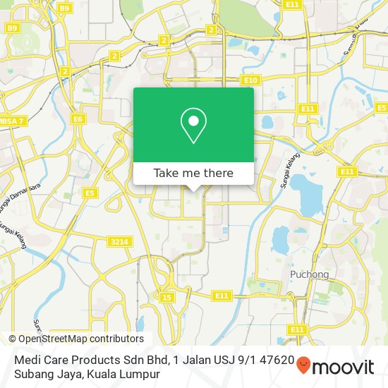 Peta Medi Care Products Sdn Bhd, 1 Jalan USJ 9 / 1 47620 Subang Jaya