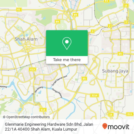 Peta Glenmarie Engineering Hardware Sdn Bhd, Jalan 22 / 1A 40400 Shah Alam