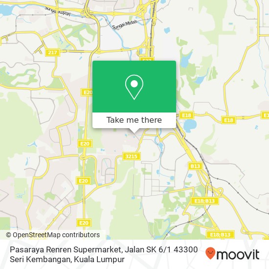 Peta Pasaraya Renren Supermarket, Jalan SK 6 / 1 43300 Seri Kembangan