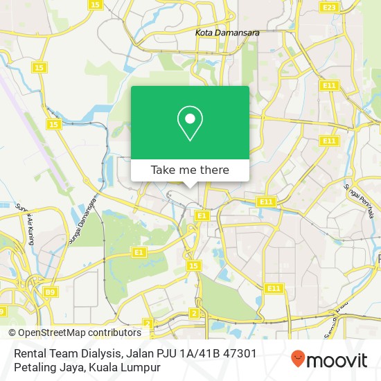 Peta Rental Team Dialysis, Jalan PJU 1A / 41B 47301 Petaling Jaya